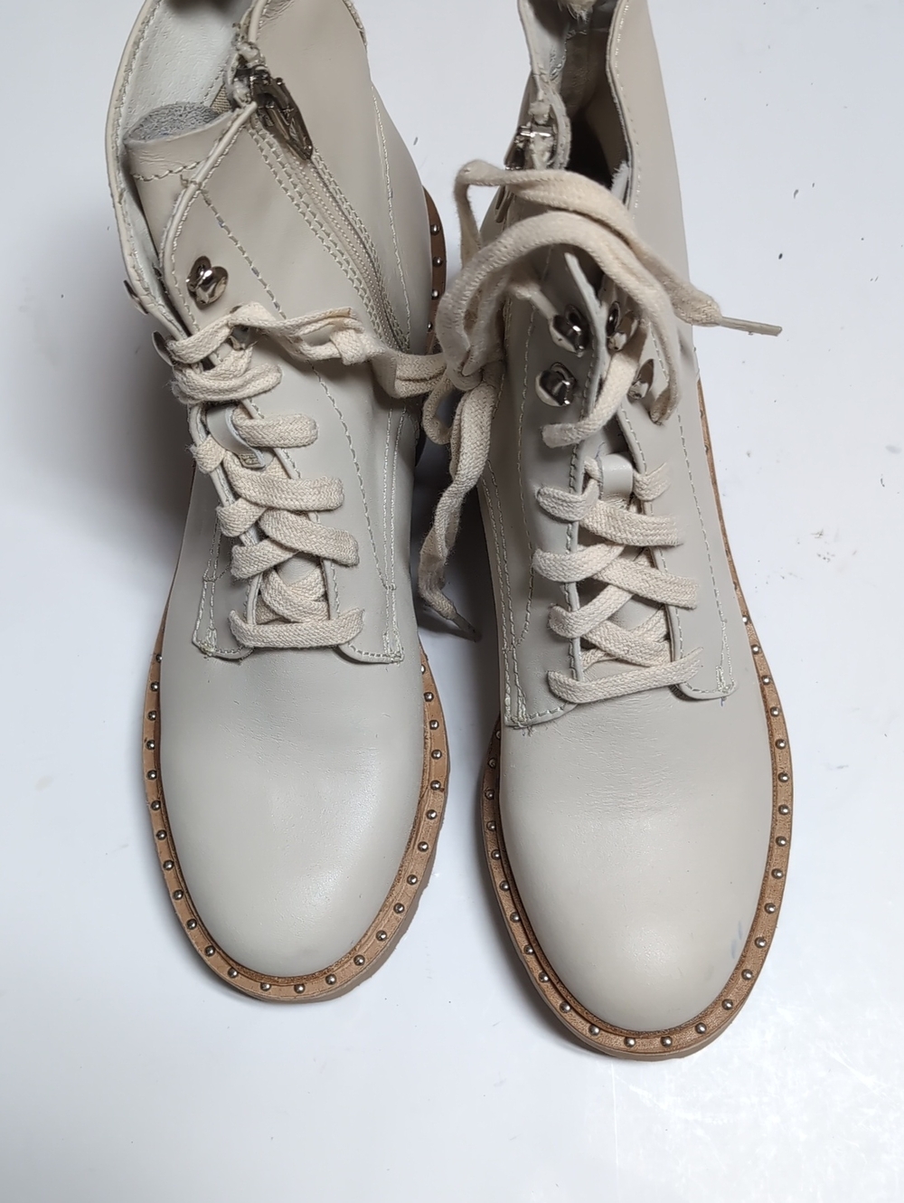 Dolce Vita Cream Lace-Up Ankle Boots with Studded Trim